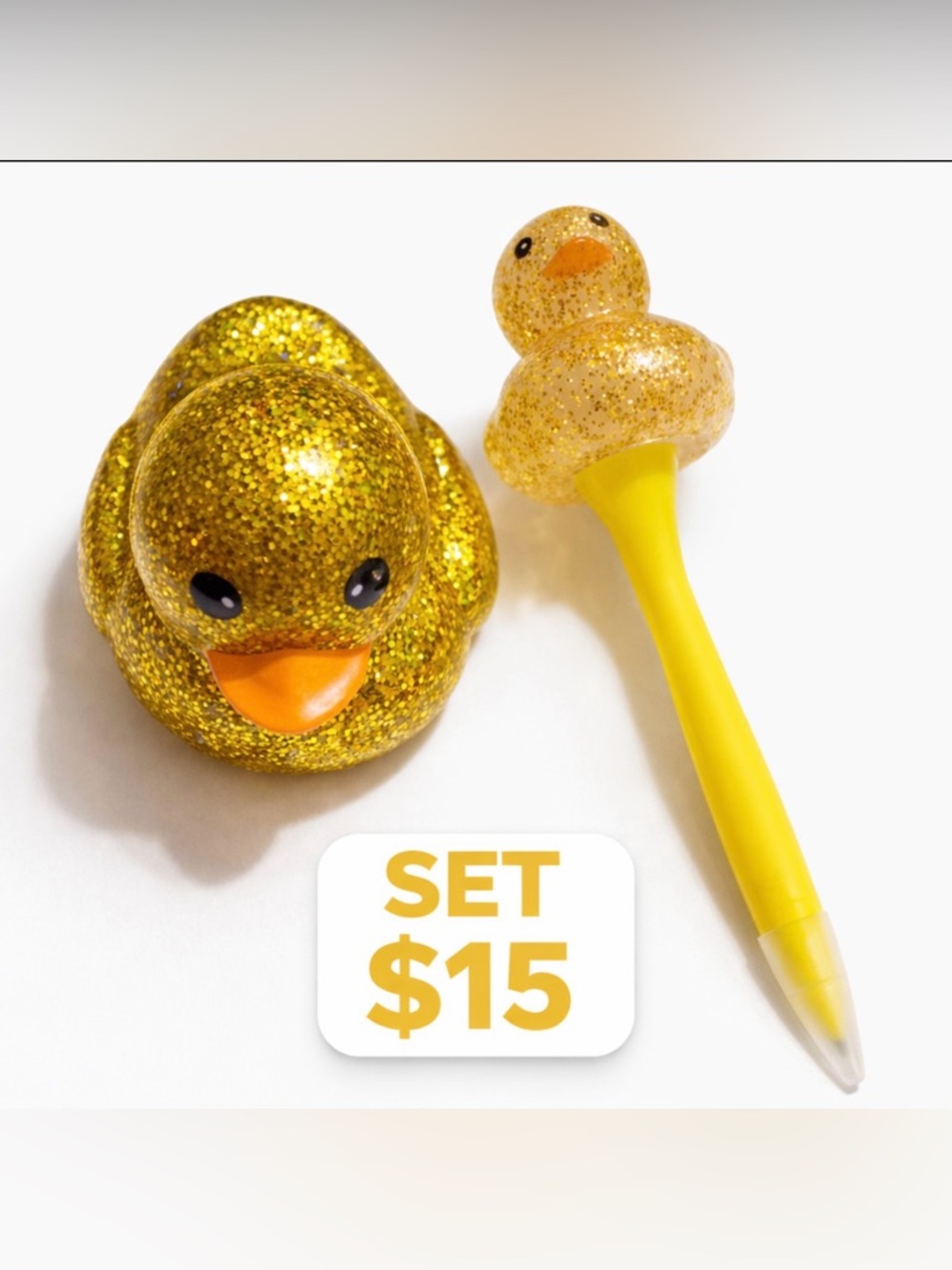 Gold Glitter Duck Pen Set Cute Desk Decor Gift Aesthetic Office Bundle